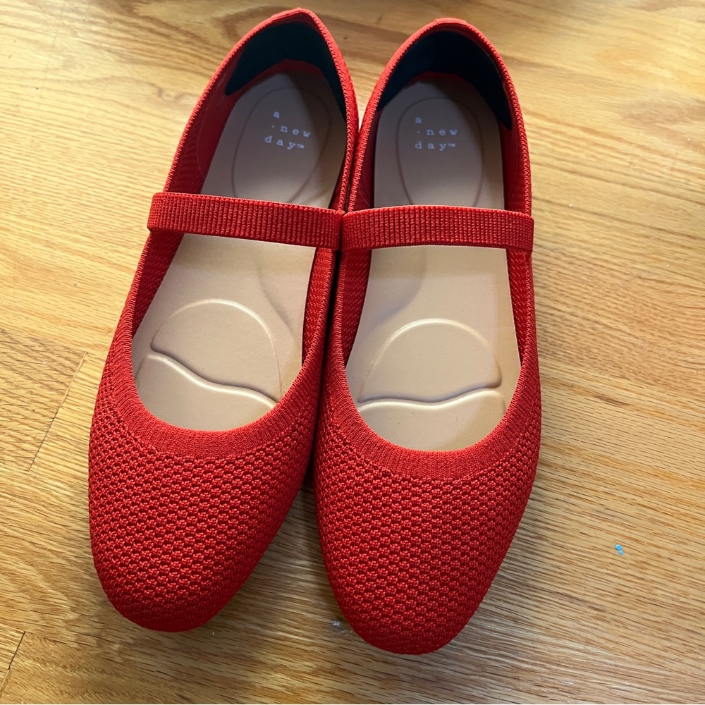 a new day Vibrant Red Knit Mary Jane Flats
